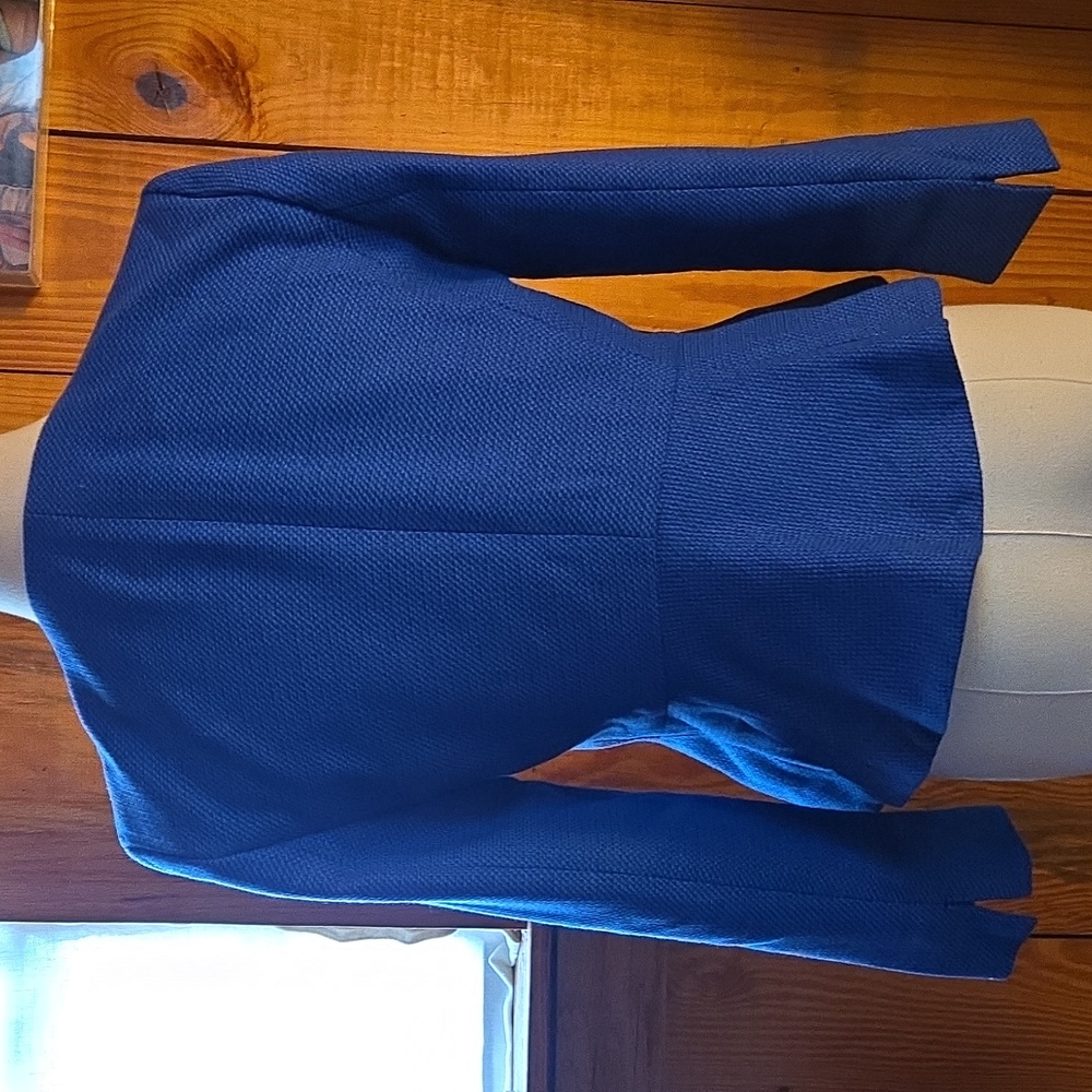Ann Taylor LOFT Turquoise And Navy Blue Fringe Trim Open Front Blazer Size 2 - Picture 10 of 15